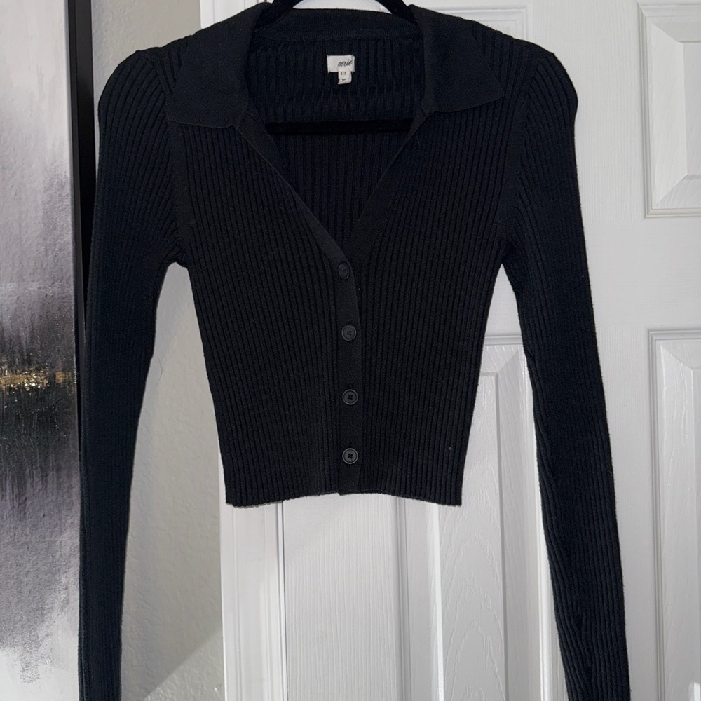 Aerie Black Ribbed Knit Cardigan - Picture 3 of 6